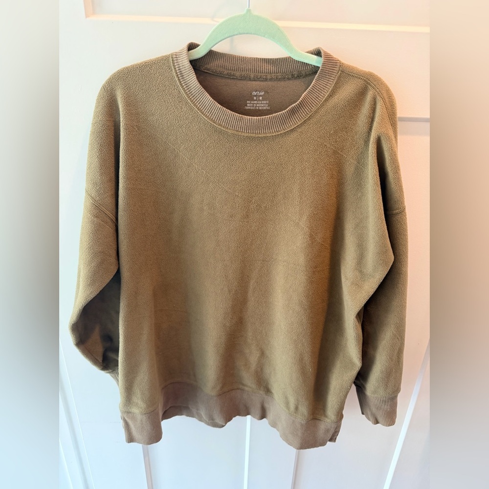 Aerie Womens Medium Brown Crewneck Sweatshirt Cozy Fleece Lounge Pullover